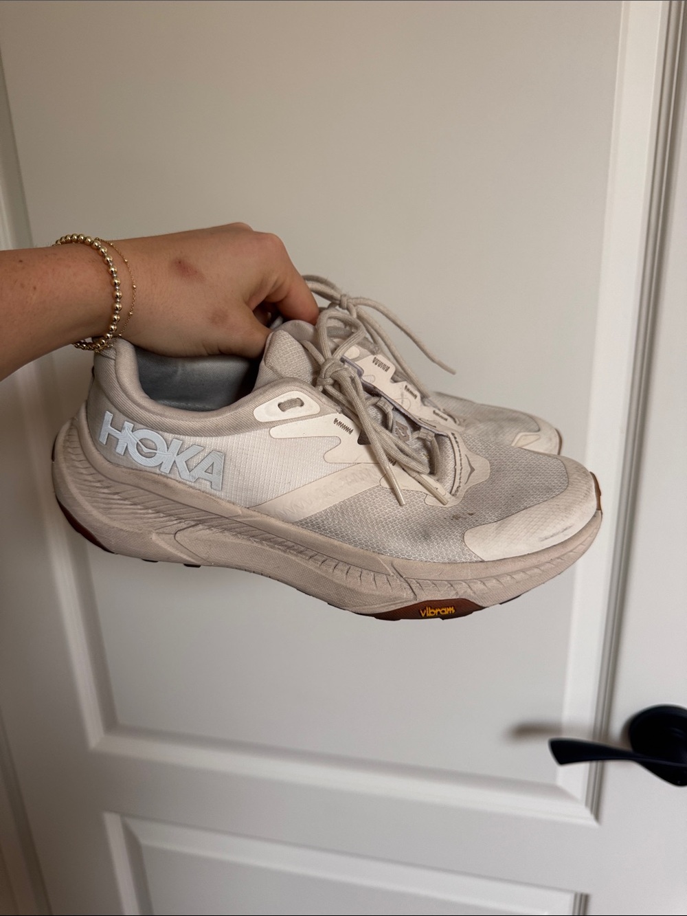 Hoka Women’s Light Beige Athletic Running Shoes